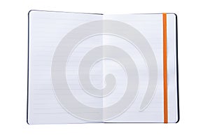 blank page of note book with elastic band isolate on white background