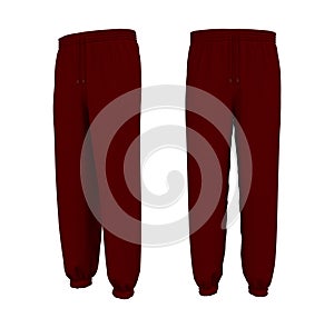 Blank pants mockup, front and side views. Sweatpants. 3d rendering, 3d illustration