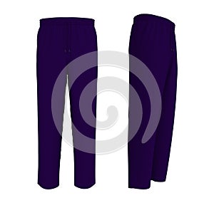 Blank pants mockup, front and side views. Sweatpants. 3d rendering, 3d illustration