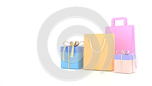 blank paper bags, gift boxes. Isolated on white background. For online fashion shopping,