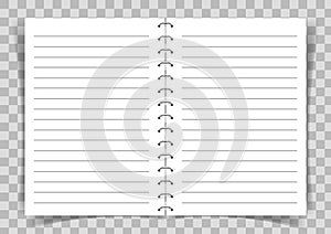 Blank paper book connected with spiral on transparent background.