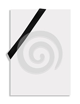 Blank paper card with black satin ribbon on white background