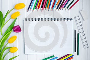 Blank paper and colorful pencils