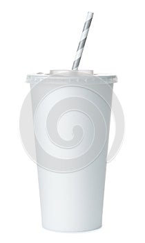 Blank paper cup with lid and straw