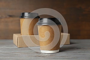 Blank paper cups, composition for delivery and take away concept