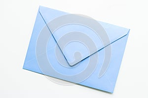 Blank paper envelopes on marble flatlay background, holiday mail letter or post card message design