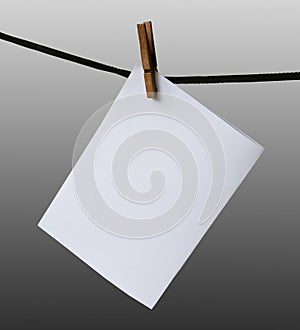 Blank paper hanging on a rope