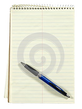 Blank Paper Note Pad and Pen, isolated on White photo