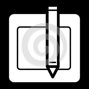 Blank paper and a pencil vector icon. Black and white illustration of note pad and pen. Solid linear icon.