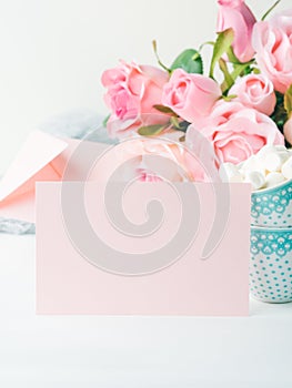 Blank paper pink card Valentine`s day invitation