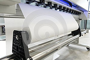 Blank paper roll in large printer format inkjet machine for industrial business