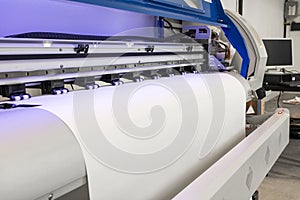 Blank paper roll in large printer format inkjet machine for industrial business