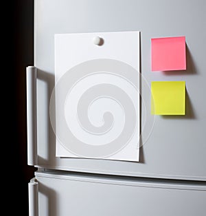 Blank paper sheet on fridge door photo
