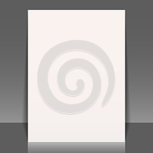 Blank paper sheet with shadow on background. Vector white piece page A4 format. 3d realistic picture  mockup