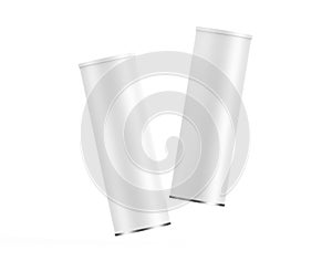 Blank paper snack tube mockup, white cardboard cylinder box mockup with plastic lid