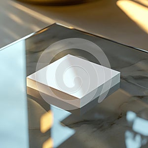 Blank Paper Stack Mockup on Glass Table