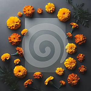 A Blank Paper Surrounded by a Mix of bright and Vibrant Flowers. Flowers Background, Mockup