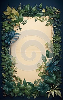Blank parchment background Jungle plants design Jungle foliage backdrop