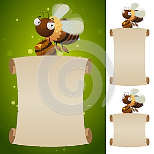 Blank parchment scroll and bee with honey