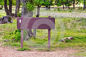 Blank park sign with an arrow at the Zion National Park, Utah, USA