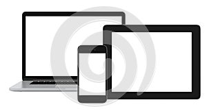 Blank phone tablet and laptop on white background