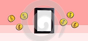 Blank photo frame with coins - earn online theme