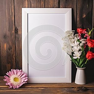 Blank photo frame mock up on table