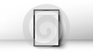 Blank photo frame on wall mockup, Empty board photoframe with shadow, vector