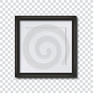 Blank photo frame on the wall. Realistic square empty picture frame on transparent background