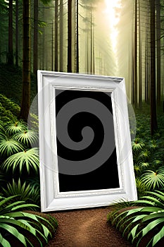 Blank picture frame in forest