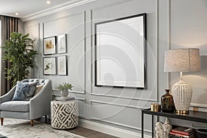 Blank picture frame mockup on wall