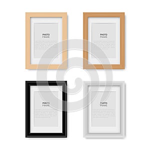 Blank picture frame, realistic vertical picture frame, isolated on white background, vector