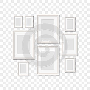 Blank picture frames for photographs. vector realisitc mockup. design template on transparent background