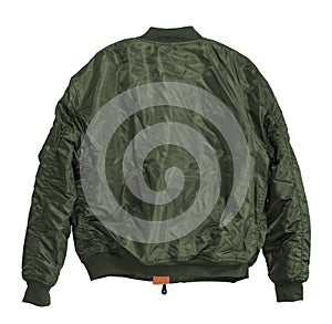 Blank Pilot bomber jacket green color back view photo