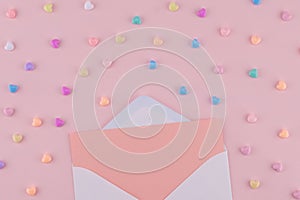 Blank pink card in white envelop
