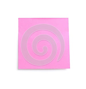 Blank pink sticky note isolated on white. Space for text