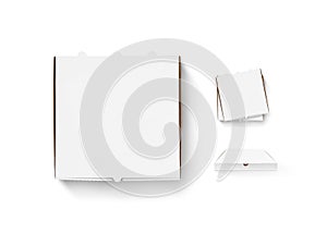 Blank pizza box design mock up set isolated. Carton packaging pi
