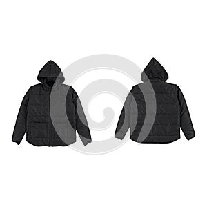 Blank plain bomber jacket hoodie black color front and back view bundle pack isolated on white background, ready for your mock up