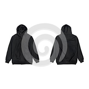 Blank plain bomber jacket hoodie black color front and back view bundle pack isolated on white background, ready for your mock up