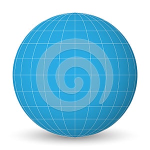 Blank planet Earth blue globe with grid of meridians and parallels, or latitude and longitude. 3D vector illustration