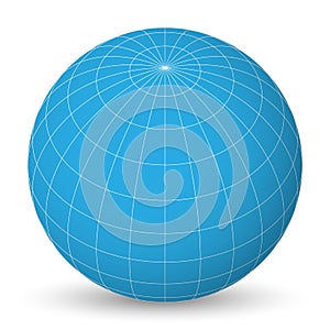 Blank planet Earth blue globe with grid of meridians and parallels, or latitude and longitude. 3D vector illustration