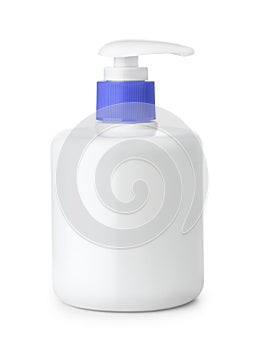 Blank plastic bottle of liquid soap with pump dispenser