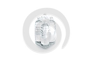 Blank plastic bottle in transparent shrink wrap mock up isolated photo