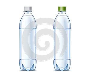 Blank plastic bottles of 0.5 liter with drinking water photo