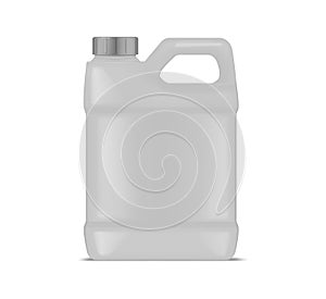 Blank plastic canister with handle isolated on white background, realistic illustration. Jerrycan for liquid product packaging