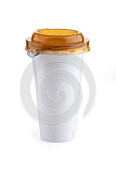 Blank plastic coffee package cup isolated