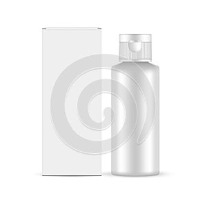 Blank Plastic Cosmetic Bottle With Flip-Top Cap, Packing Box Mockup