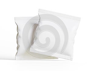 Blank Plastic Snack Bag Mockup, White potato chips container, 3d Rendering isolated on white background