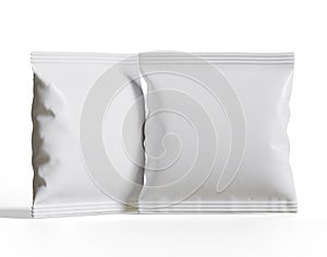 Blank Plastic Snack Bag Mockup, White potato chips container, 3d Rendering isolated on white background