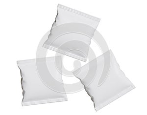 Blank Plastic Snack Bag Mockup, White potato chips container, 3d Rendering isolated on white background